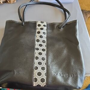 PartyLite Black Tote with White Hexagon Accent
